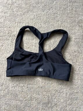 ALO Yoga Airlift Advantage Black Racerback Sports Bra - Logo Back